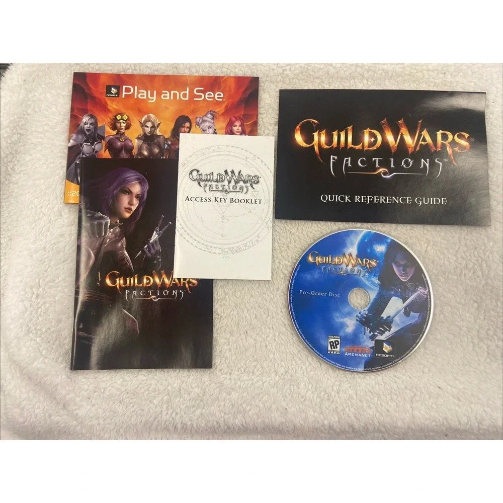 Guild Wars Factions Pre Order Edition & Nightfall PC CD ROM Poster Rare